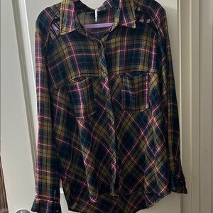 Free People Multicolor Plaid Button down Shirt Size L